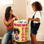 Personalized Cartoon Black Girl Bible Verse Name Large Waterproof Storage Basket with Handle Laundry Decor Baby Shower Birthday Gift for Girl