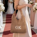 Personalised Embroidered Initial Raffia Tote Bag Reusable Beach Travel Accessory Bridal Party Mother's Day Gift for Her