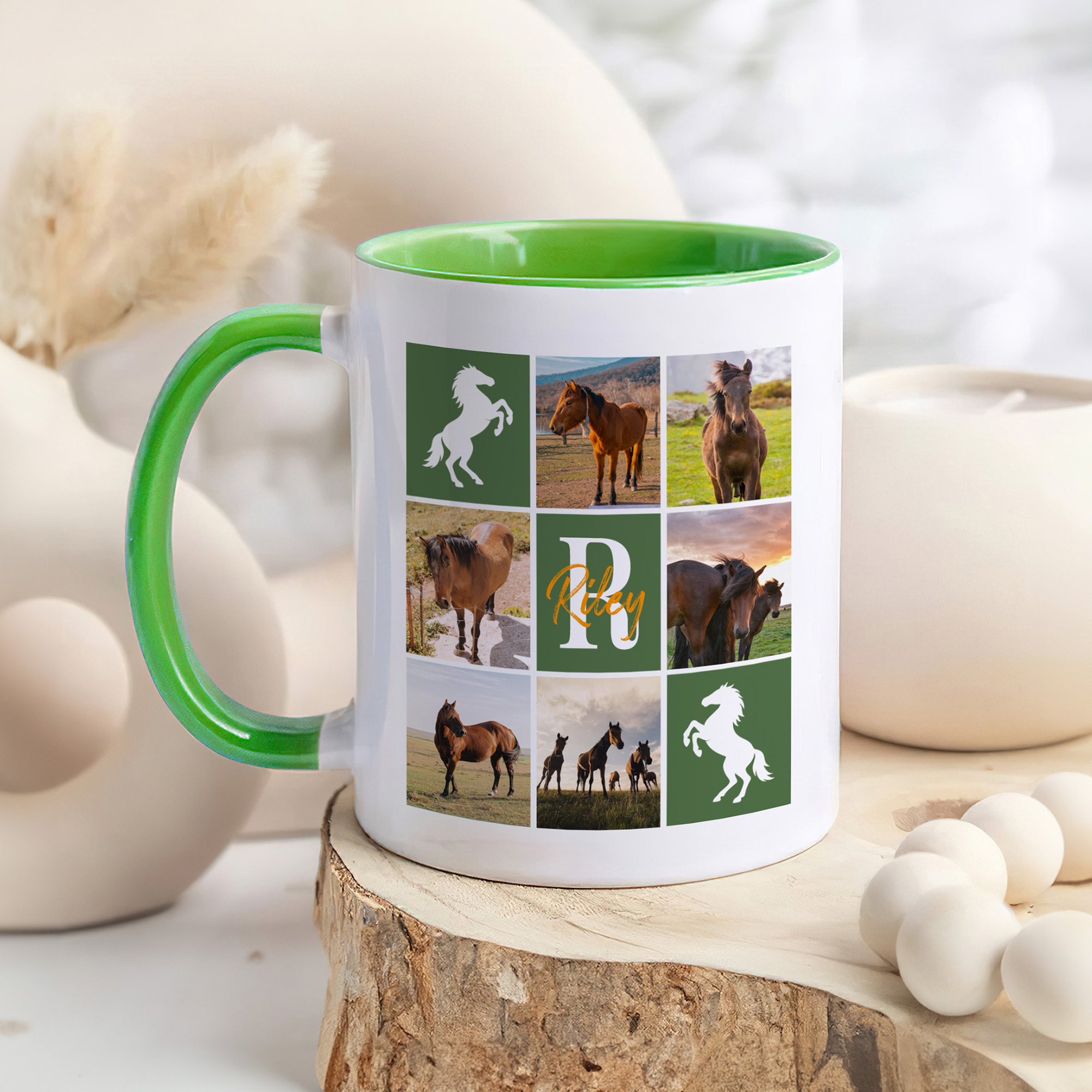Tasse en céramique 11 oz 15 oz avec nom et initiale Cadeau d'anniversaire pour les propriétaires de chevaux.