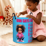 Personalized Cartoon Black Girl Bible Verse Name Large Waterproof Storage Basket with Handle Laundry Decor Baby Shower Birthday Gift for Girl