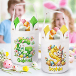 Personalised Cartoon Easter Bunny Ears Large-Capacity Basket with Name and Initial Easter Eggs Hunting Party Easter Gift for Kids