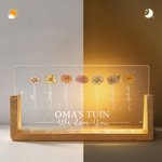 Gepersonaliseerde Geboortebloemen Rechthoekige Acryl LED-nachtlamp met Houten Voet en 1–12 Namen Moederdagcadeau voor Mama en Oma