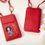 Portafoglio a tracolla in pelle PU personalizzata con personaggio fiore di nascita e nome porta telefono regalo per amici