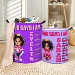 Personalized Cartoon Black Girl Bible Verse Name Large Waterproof Storage Basket with Handle Laundry Decor Baby Shower Birthday Gift for Girl