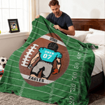 Personalised Cartoon Character Football Soft Throw Blanket with Name and Year Number Home Decor Birthday Game Day Gift for Football Lovers