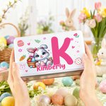 Personalized Cartoon Bunny Easter Eggs Food Grade Metal Biscuit Tin Storage Box with Name Easter Holiday Gift for Family Kids