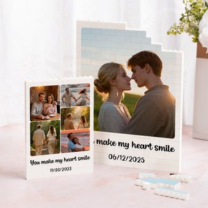 Personalized 1-6 Photos ABS Stand Building Brick Puzzles with Text and Date Room Decor Valentine's Day Gift for Couple