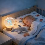Personalised Cute Sea Animals Cake Acrylic LED Night Light with Name and Wooden Base Nursery Decor Birthday Gift for Kids
