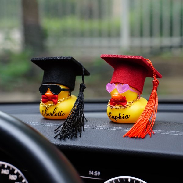 Personalized Funny Graduation Cap Sunglass Bow Rubber Duck with Name Desk Decor Graduation Gift for Graduate