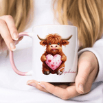 Gepersonaliseerde Hart Highland Koe 11 oz 15 oz Keramische Mok met Naam Dagelijks Gebruik Verjaardagscadeau voor Familie Vriend Koe Liefhebber