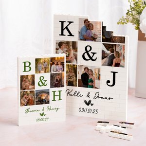 Personalized 6 Photos Collage Building Brick Puzzles with Names and Initials Home Decor Valentine's Day Anniversary Gift for Couples