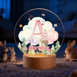 Personalized Cute Wreath Animal Forest Clouds Acrylic LED Night Light with Initial Name and Wooden Base Nursery Decor Birthday Gift for Boys Girls