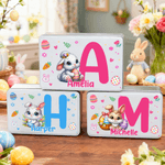 Personalized Cartoon Bunny Easter Eggs Food Grade Metal Biscuit Tin Storage Box with Name Easter Holiday Gift for Family Kids