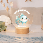 Personalised Cute Sea Animals Cake Acrylic LED Night Light with Name and Wooden Base Nursery Decor Birthday Gift for Kids