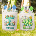 Personalised Cartoon Easter Bunny Ears Large-Capacity Basket with Name and Initial Easter Eggs Hunting Party Easter Gift for Kids