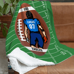 Personalised Cartoon Character Football Soft Throw Blanket with Name and Year Number Home Decor Birthday Game Day Gift for Football Lovers