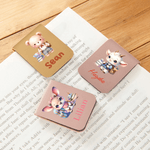 Personalised Cute Cartoon School Animal Multicolour Magnetic PU Leather Bookmark Clip with Name Reading Birthday Gift for Kids Students Bookworms