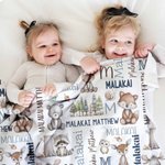 Personalised Cute Hand Painted Animals Soft Throw Blanket with Name and Initial Home Decor Daily Use Birthday Gift for Kids