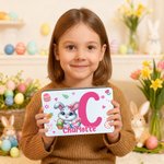 Personalized Cartoon Bunny Easter Eggs Food Grade Metal Biscuit Tin Storage Box with Name Easter Holiday Gift for Family Kids