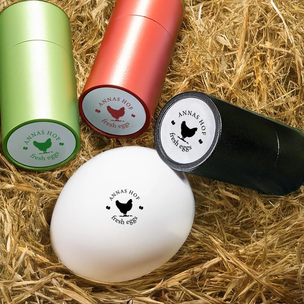 Personalisierter Eier-Stempel Karton-Stempel mit Lebensmittelechte Stempelfarbe Hühner-Muster Text Bauernhof Geburtstag Geschenk für Familie Landwirte