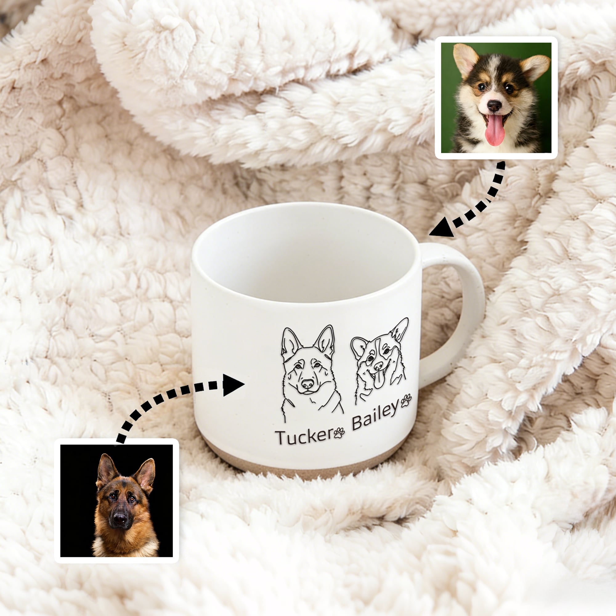 Personnalisé Line Art Style 1-3 Pet Portraits 12 oz Ceramic Coffee Mug with Name Home Office Drinkware Birthday Gift for Pet Lover (Cadeau d'anniversaire pour l'amoureux des animaux)