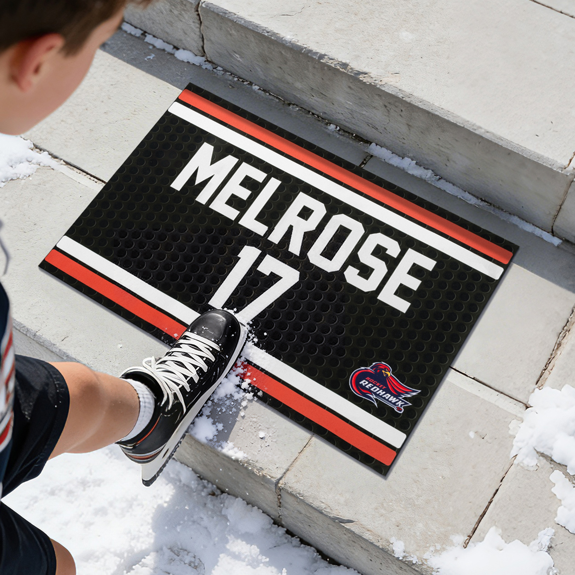 Tapis de porte antidérapant personnalisé avec nom, numéro et logo Cadeau de pendaison de crémaillère et d'anniversaire pour les joueurs de hockey