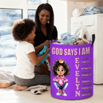 Personalized Cartoon Black Girl Bible Verse Name Large Waterproof Storage Basket with Handle Laundry Decor Baby Shower Birthday Gift for Girl