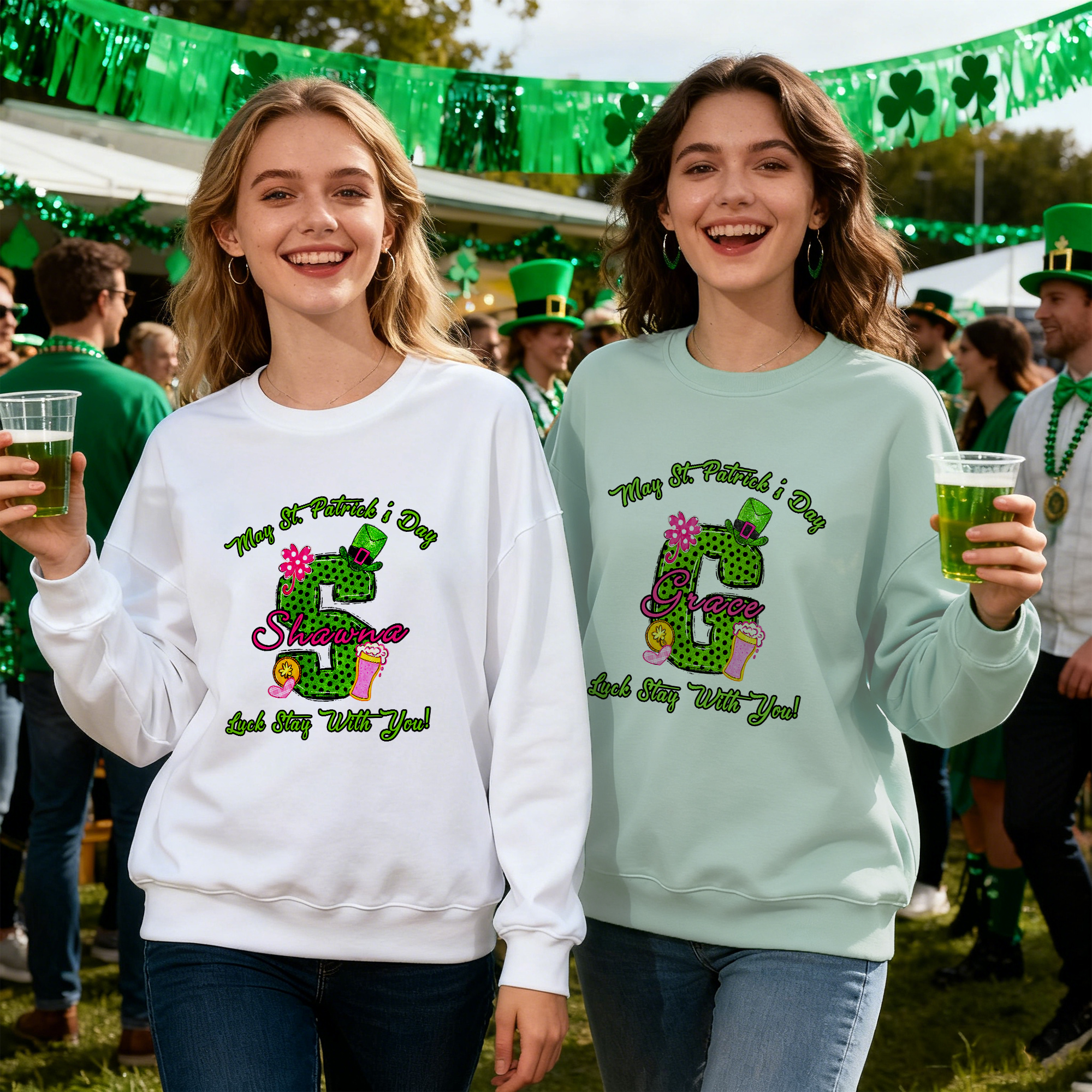 Personnalisé Shamrock Lucky Verre à bière pois Initial T-shirt Sweatshirt avec nom Pub Patty Essential Saint Patrick's Day Gift for Family Kids