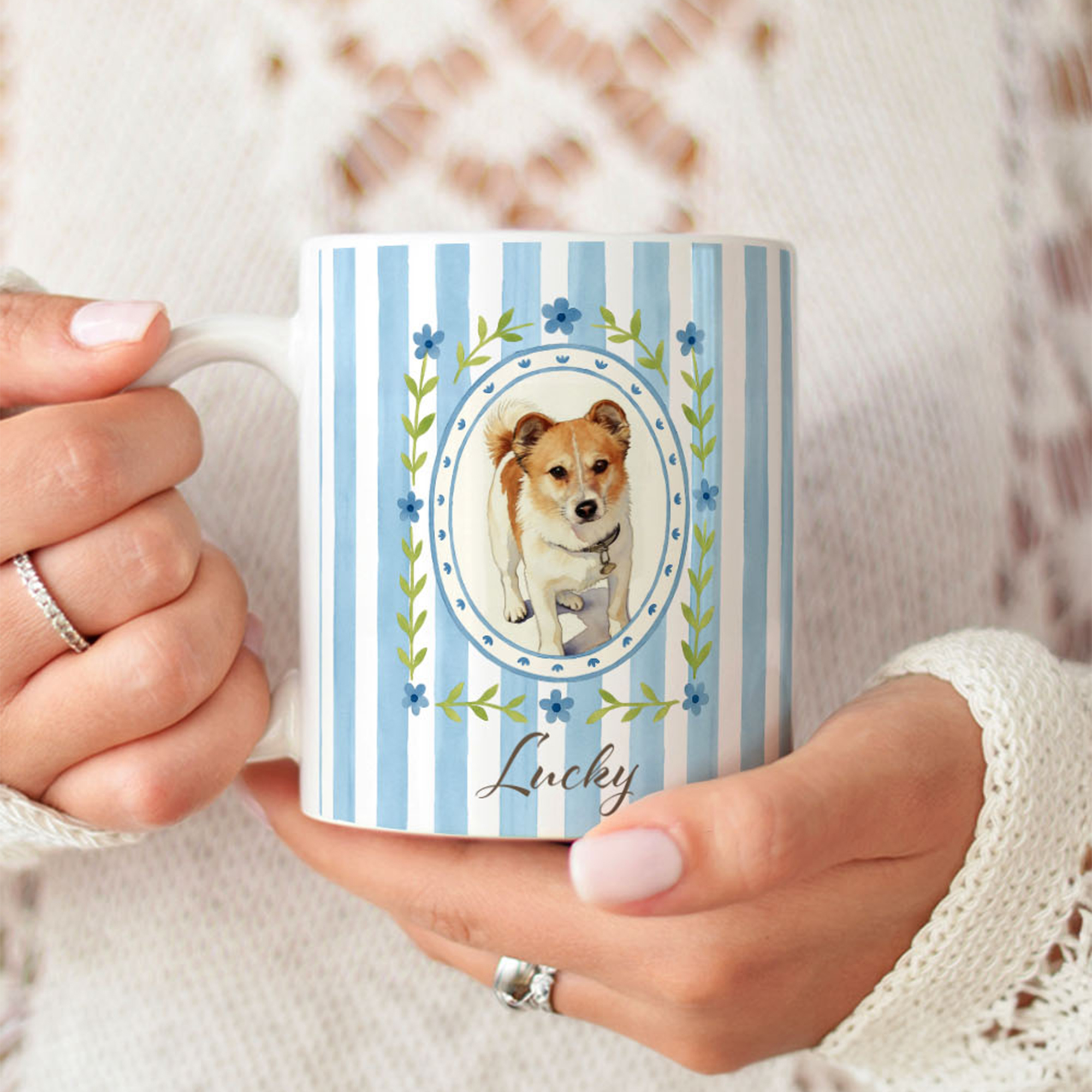 Tasse en céramique personnalisée avec photo d'aquarelle de l'animal de compagnie 11 oz 15 oz avec nom Anniversaire Cadeau de fête pour les propriétaires d'animaux de compagnie Lovers