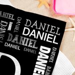 Personalised Name Word Cloud Cartoon Family Character Absorbent Waffle Towel with Hanging Clip Birthday Sports Gift for Family Friends