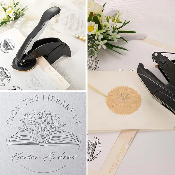 Gepersonaliseerde Ex Libris UIT DE BIBLIOTHEEK VAN Naam Embosser Stempel met Zwarte Opbergzak Boekclub Cadeau voor Boekenliefhebbers Bibliothecaris