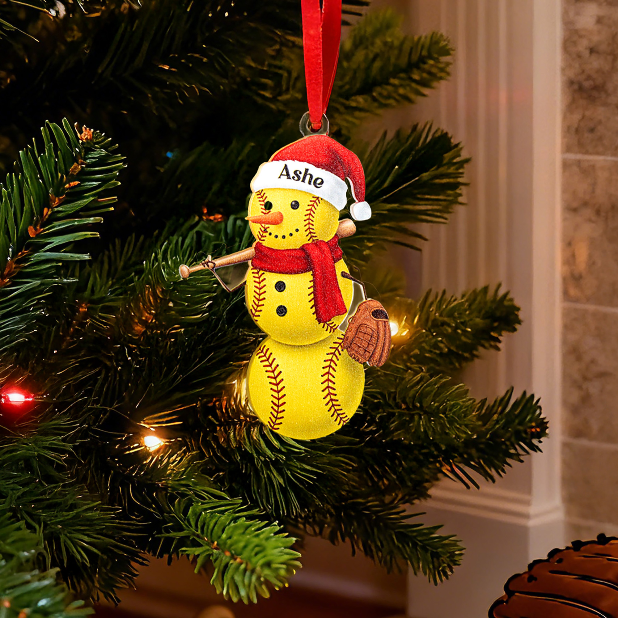 Ornement personnalisé en forme de bonhomme de neige de baseball avec nom et numéro Cadeau de Noël pour les amis et les amateurs de baseball