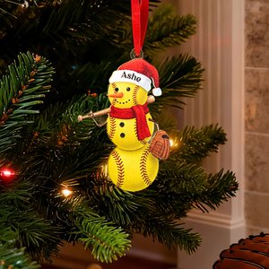 Personalized Cute Baseball Snowman Ornament with Name and Number Home Decor Christmas Gift for Friends Baseball Lovers