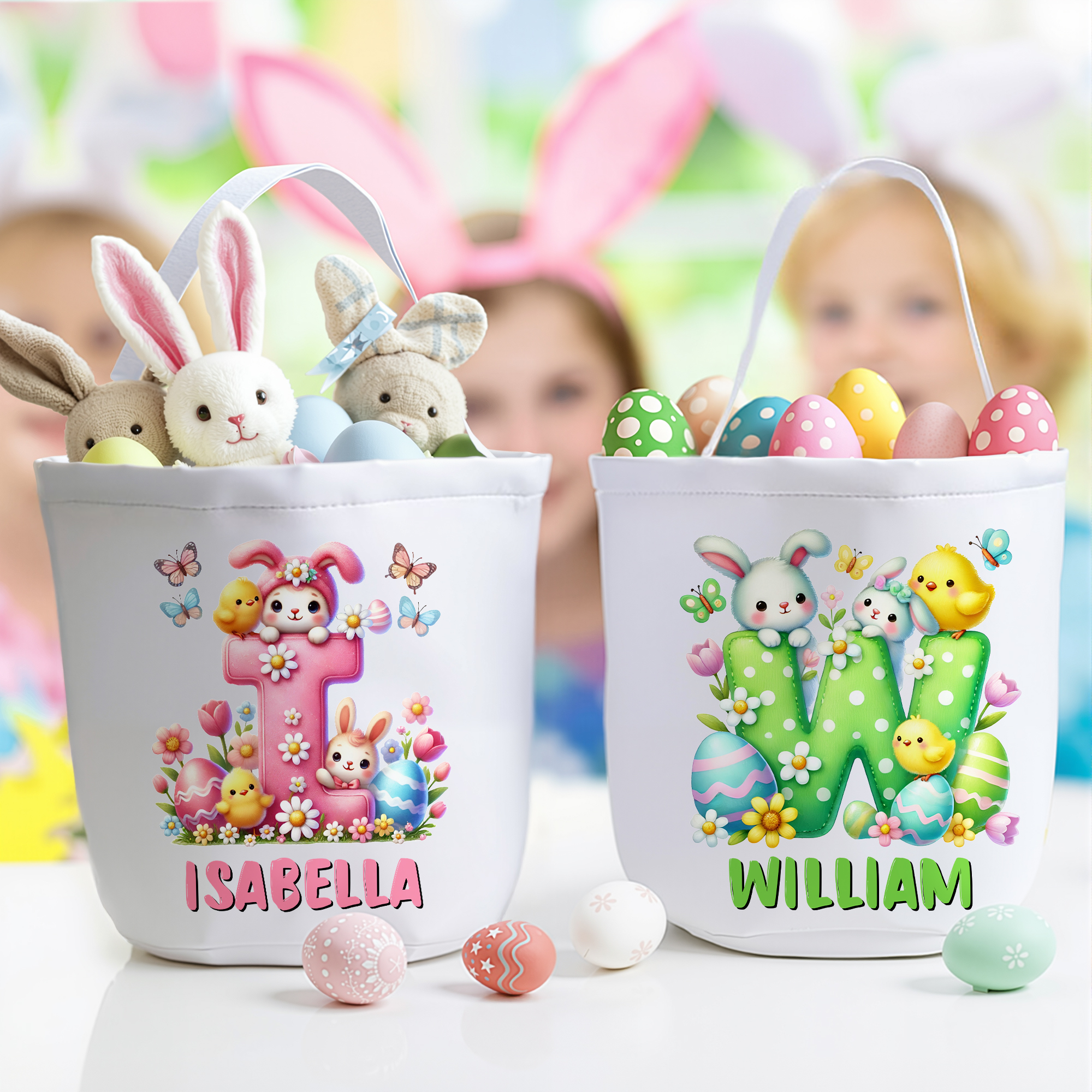 Panier de Pâques personnalisé en toile avec nom et initiales Œufs de Pâques Cadeau de Pâques pour enfants