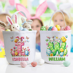 Gepersonaliseerde Bunny Paaseieren Grote Canvas Paasmand met Naam en Voorletter Eieren Jachtfeest Paascadeau voor Kinderen