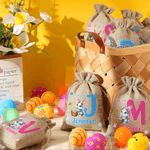 Personalized Cartoon Bunny Easter Egg Drawstring Candy Gift Bag with Initial and Name Easter Gift for Boys Girls