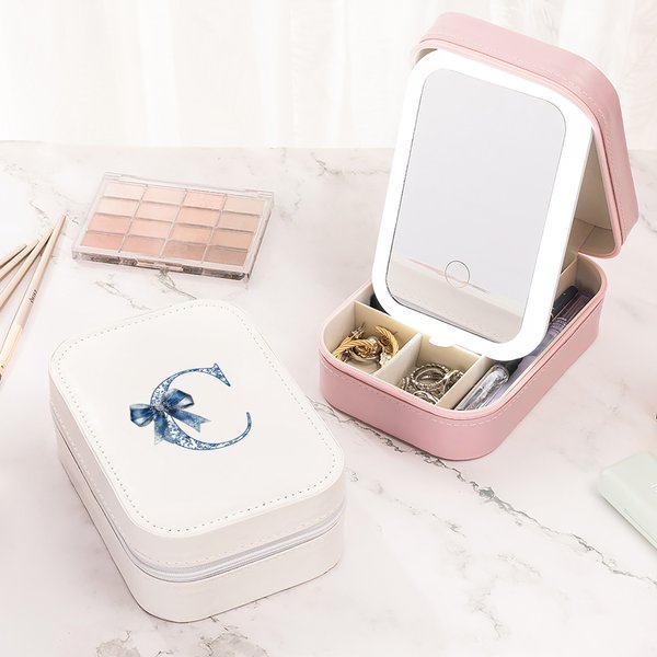 Scatola portagioie personalizzata in pelle PU con specchio LED regolabile a tre colori Regalo di compleanno per le donne