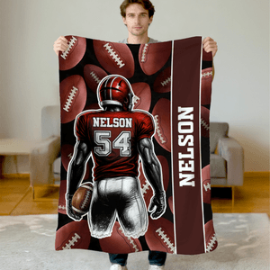 Personalised Cartoon Football Character Soft Throw Blanket with Name and Number Competition Day Team Gift for Football Player Team Member