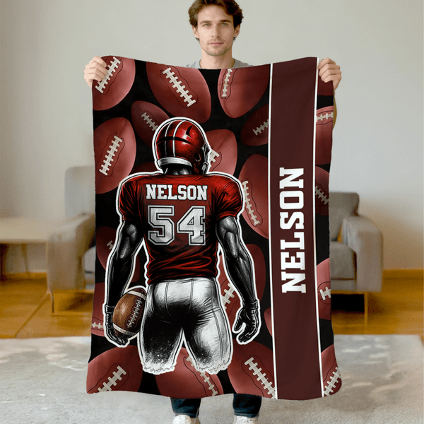 Personalised Cartoon Football Character Soft Throw Blanket with Name and Number Competition Day Team Gift for Football Player Team Member
