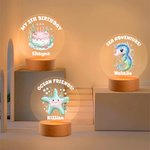 Personalised Cute Sea Animals Cake Acrylic LED Night Light with Name and Wooden Base Nursery Decor Birthday Gift for Kids
