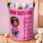 Personalized Cartoon Black Girl Bible Verse Name Large Waterproof Storage Basket with Handle Laundry Decor Baby Shower Birthday Gift for Girl