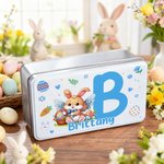 Personalized Cartoon Bunny Easter Eggs Food Grade Metal Biscuit Tin Storage Box with Name Easter Holiday Gift for Family Kids
