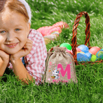 Personalized Cartoon Bunny Easter Egg Drawstring Candy Gift Bag with Initial and Name Easter Gift for Boys Girls