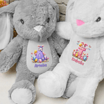 Huevo de Pascua personalizado Conejo de dibujos animados Flores Conejito de peluche con inicial y nombre Regalo de Pascua para niños Niñas