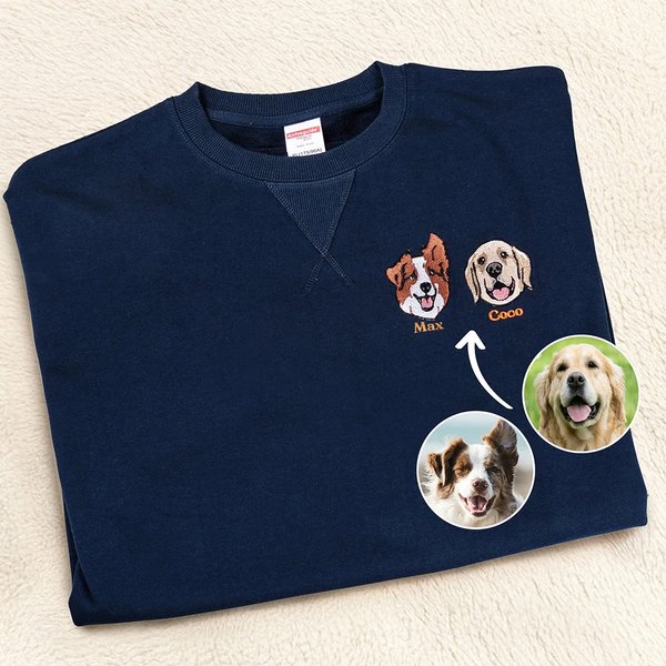 Gepersonaliseerd Geborduurde Cartoonhond Avatar T-shirt Sweatshirt Hoodie met 1–2 Foto’s en Namen Verjaardagscadeau voor Huisdierliefhebbers