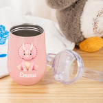 Personalized Cute Dinosaur 10 oz Thermal Insulated Sippy Cup with Name and Handle Baby Shower Birthday Gift for Toddlers Kids