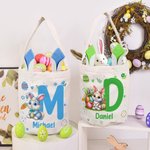 Gepersonaliseerd schattig konijn met konijnen oren paasmandje met naam en initialen eieren jagen Party Favor paasgeschenk voor kinderen