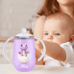 Personalized Cute Dinosaur 10 oz Thermal Insulated Sippy Cup with Name and Handle Baby Shower Birthday Gift for Toddlers Kids