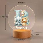 Personalized Cute Cartoon Forest Animal LED Night Light with Name Initial and Wooden Base Home Decor Birthday Gift for Kids