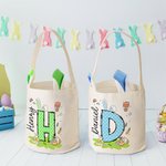 Personalized Easter Bunny Carrot Eggs Large Capacity Basket with Name and Initial Easter Eggs Hunting Party Favors Gift for Boys Girls